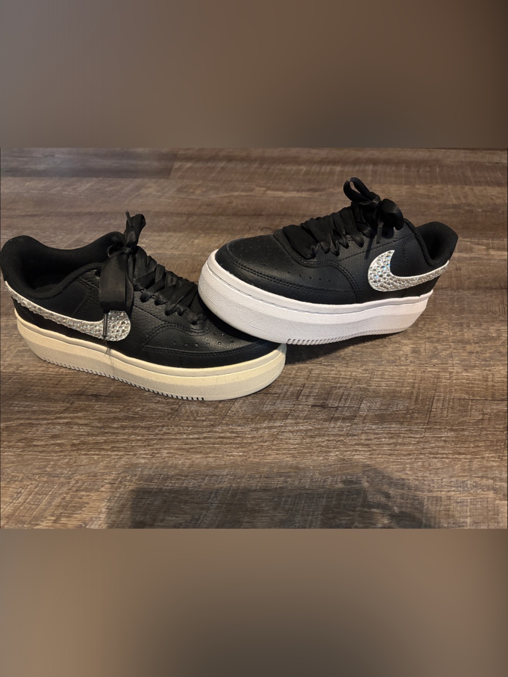 Black Platform Sneakers with Crystal Swoosh